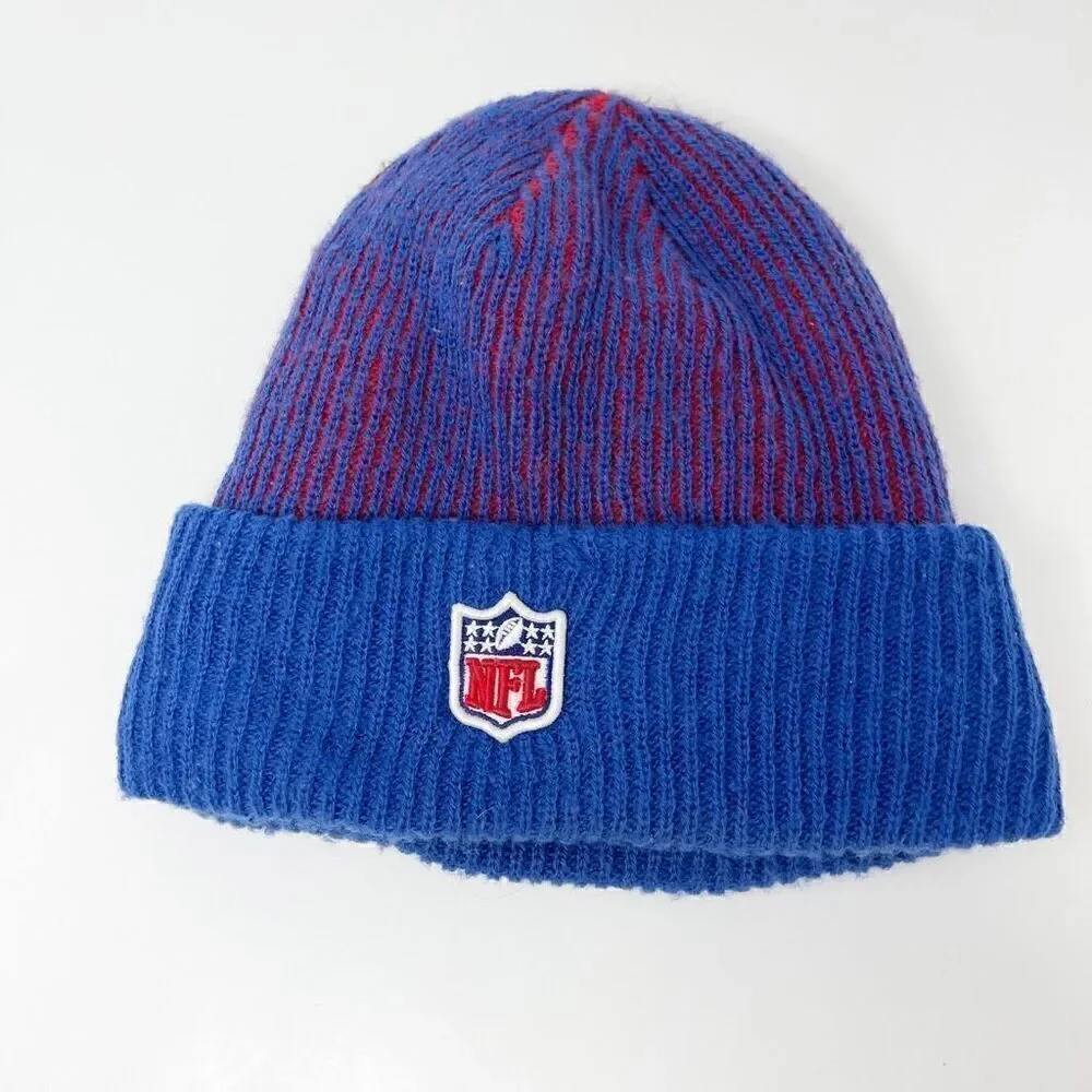New Era NFL Giants Blue Acrylic Beanie Youth Size Fleece Lined Used Good